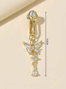 1pc Copper Zirconia Bow Pendant Navel Clip Suitable For Daily Wear - Yellow Gold - View 2