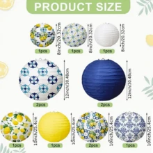 12pcs Paper Lantern Set, Lemon Party Decorations, Spring & Summer Home Party Decor, Green & Yellow Lemon Pattern, Baptism Wedding Birthday Decorations - Lemon Set - View 5