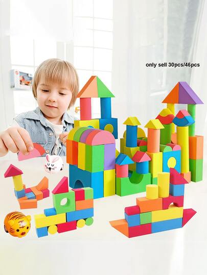 30pcs/46pcs Foam Blocks, Creative Educational EVA Foam Brick Toy Set, Suitable For Children, Soft Stackable Blocks, STEM Gift, Boys/Girls Applicable, Random Colors, Thanksgiving/Christmas Gift