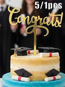 1pc Graduation Cake Topper, Celebrate Achievement, Suitable For Graduation Party Decoration, Perfect For Cupcake Decoration - Multicolor - View 1