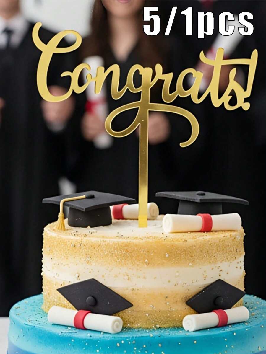 1pc Graduation Cake Topper, Celebrate Achievement, Suitable For Graduation Party Decoration, Perfect For Cupcake Decoration - Multicolor - View 1