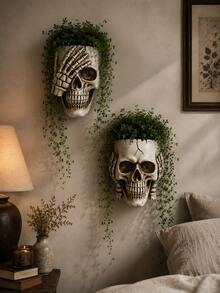 Gothic Skeleton Wall Hanging Planter, Skeleton Hanging Planter, Dark Academia Style Plant Stand, Eerie Wall Hanging Garden Decor, Halloween Gothic Home Decor - A - View 1