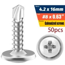 50入 M4.2 鍍鋅碳鋼大扁頭自攻螺絲，13/16/19/25/32/38/50mm 全螺紋鑽尾螺絲，適用於 DIY、金屬板、木材、乾壁、家具與電器維修、居家修繕節日禮物 - A - 查看 14