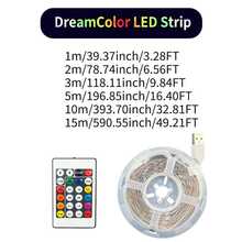1入 智慧 RGB LED 燈條，USB 供電變色燈條，具跑馬燈與流水動態效果，自黏式燈條，鮮豔流動色彩燈光，適合臥室氛圍、電競房佈置、居家裝飾與派對飾品 - 24-Key 5050 Dream Color - 查看 2