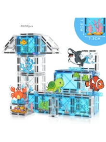 28/50pcs Children's Magnetic Building Blocks Toy, Ocean Animal Scene, Learning Space And Shape Toy, Creative Game Enhances Learning And Imagination, Parent-Child Interaction, Suitable For Boys And Girls Learning Birthday Christmas Halloween Gift - Multicolor - View 2