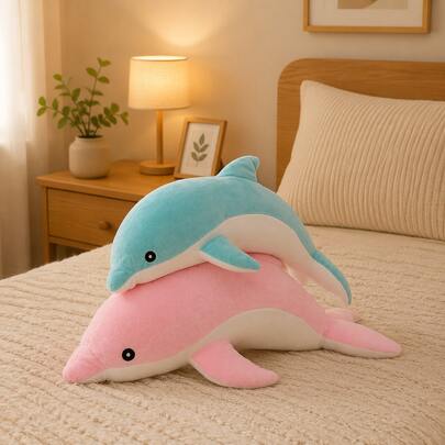 1pc Cute Cartoon Ocean World Dolphin Plush Doll, Soft Stuffed Plush Dolphin Doll Pillow Decor, Birthday/Valentine's Day/Eid Gift