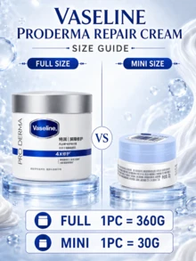 Vaseline PRO DERMA 深层修护保湿霜，360克/30克，家庭装和旅行装均有售。瞬间融化，深层补水并修护肌肤屏障，滋养舒缓，清爽不油腻，适合面部和身体干性或敏感性肌肤，是秋冬季日常护理的理想之选，也是馈赠亲友的完美礼物。 - 凡士林特潤修護精華霜 - 查看 4
