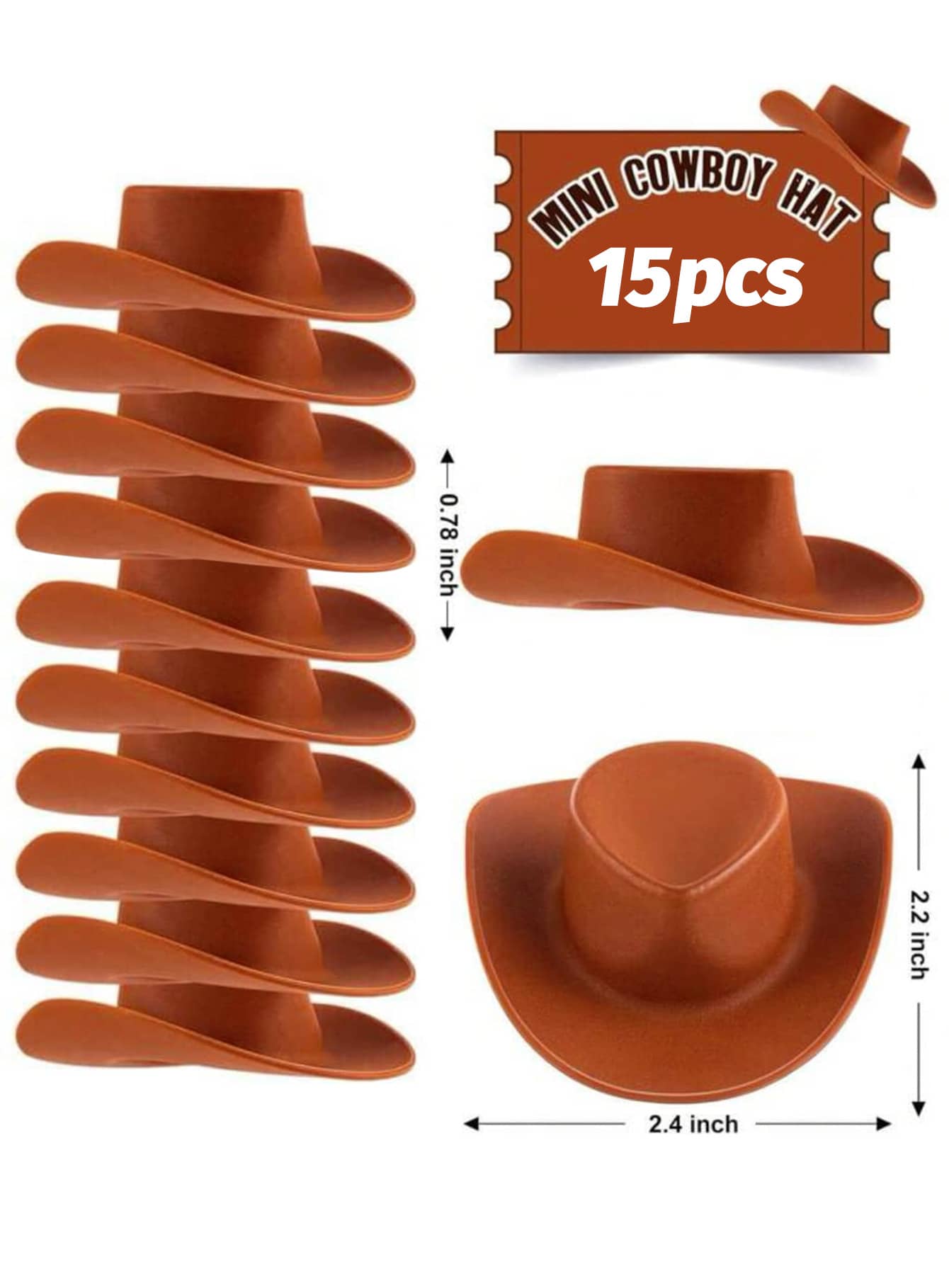 15/30/45 Stück Kunststoff Mini Western Cowboy Cowgirl Hüte, süße Mini Hüte, kleine Partyhut Spielzeug Puppen Party Zubehör geeignet für Rollenspiel Puppenhaus Dekoration - Cowboy-Hut - Übersicht 1