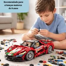 T2017/S6-B030 Bloco Montar Carro Esportivo Vermelho Miniatura Realista - Multicolorido - Visão 3