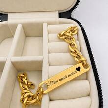 Adult Bracelet With Baby Look + Personalized Phrase, Free Engraving, Gift, Silver & Gold - 金色正面和背面 01 - 查看 4