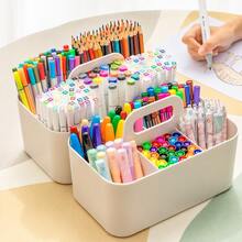 Stackable Plastic 5-Compartment Desktop Organizer Basket With Handle, Portable Makeup Brush Holder And Pen Holder Storage Box, Divided Vanity Desk Organizer Rack, Suitable For Cosmetics, Skincare, Stationery, Art Supplies, Office, Bathroom, Bedroom, Dorm And Vanity - Multicolor - View 1