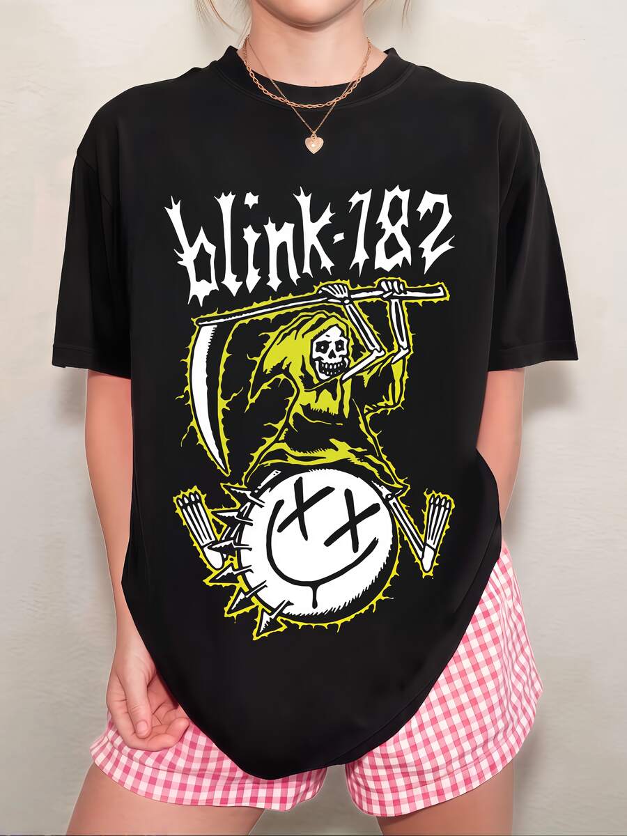 Unisex T-Shirt Blink-182 Skeleton In Yellow And Black, Versatile Neutral Style - Black - View 1