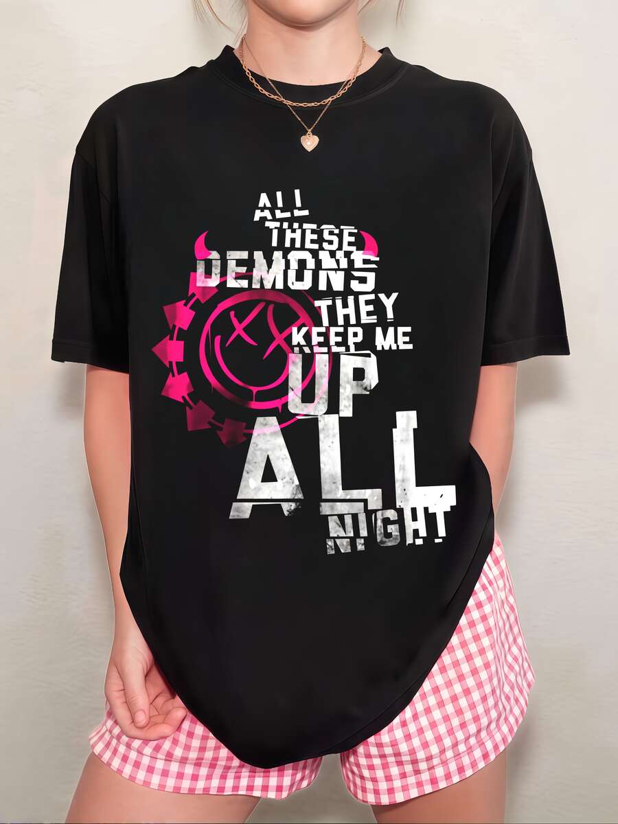 Blink-182 Unisex "All These Demons" American Punk Style T-Shirt - 黑色 - 查看 1