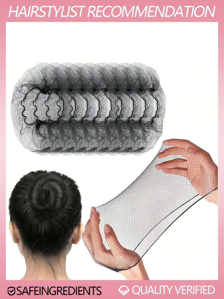 100/60/40/20/10入黑色彈性髮網，女性隱形髮網假髮帽，適用於餐飲、芭蕾髮髻、睡眠、空服員、護理師，細網專業髮髻髮網 - 淺咖色 - 查看 1