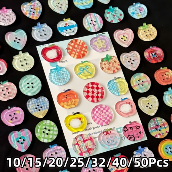 10/15/20/25/32/40/50Pcs Transparent Printed Apple Buttons Accessories Clothing Buttons Hollow Out Clogs Shoe Decor Phone Case Accessories Wholesale, Random Styles