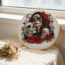 Adult Beginner Complete Gothic Embroidery Starter Kit For Decoration - Skull Rose Women's Face Pattern And Threads, Includes Embroidery Hoop, Instructions, Colorful Threads And Needles - 7.87x7.87 Inch Canvas, DIY Craft Project - Girl Skeleton - View 5
