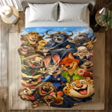 Disney 1件裝花卉煙火 Judy Hopps、Nick Wilde 迪士尼動物方舟全明星主題法蘭絨印花毯，空調蓋毯 - 100% 聚酯纖維針織絎縫毯，數位印花 - 舒適床品適用於四季，適合午睡、露營、旅行 - 給朋友和家人的理想禮物，舒適法蘭絨毯 - 多種尺寸可選，超柔軟，適用於沙發/床，四季必備，適合在沙發上日常放鬆 - 彩色 - 查看 3