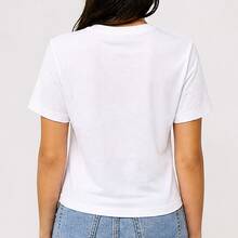 Playera mujer estampado alien y ovni, camiseta femenina manga corta, blusa casual divertida, cuello redondo, juvenil para fiesta, paseo y diario - Blanco - Ver 3
