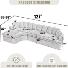 [NEW ARRIVED] [VIDEO PROVIDED] 127'' Large Sectional Sofa Elegant Curved Design High-Resilience Foam Ten Back Cushions L-Shape Left Sofa No Assembly Required Black -Soft Corduroy Fabric - Black + Polyester + Upholstered + Foam + 4 Seat1 - View 3