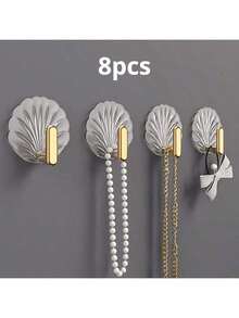 1/2//4/8pcs Sets Of Non Perforated Hooks With Strong Adhesive Keys, Wall Mounted Clothes, Bathroom Bathroom Doors, And Rear Adhesive - Gold - View 5