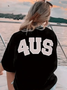 Camiseta de manga corta con estampado gráfico de silueta borrosa, clásica y casual para adolescentes de , adecuada para el verano - Negro - Ver 1