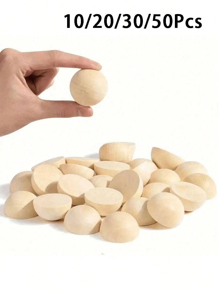 Bộ hạt gỗ 10/20/30/50 cái, hình bán nguyệt/bán cầu, vật liệu thủ công DIY, hạt gỗ bán cầu