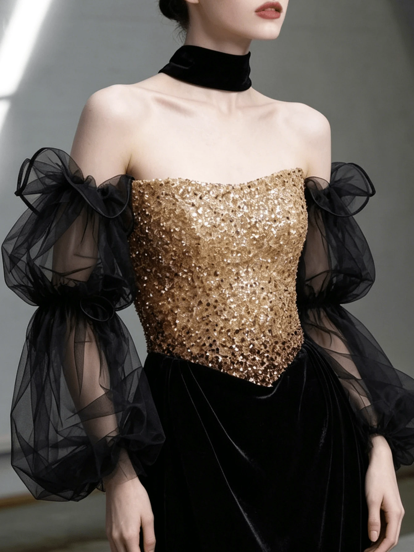 1 Pair Fashion Black Tulle Sleeve Covers, Personalized Oversized Lantern Sleeves, Dress Accessories Fake Sleeves, Suitable For Party, Ball, Evening Banquet, Celebration