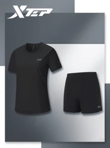 XTEP Women's Quick-Dry Sports Set Summer 2026 New Fitness Training Breathable Running Casual Badminton Set, Solid Black - True Black - View 2