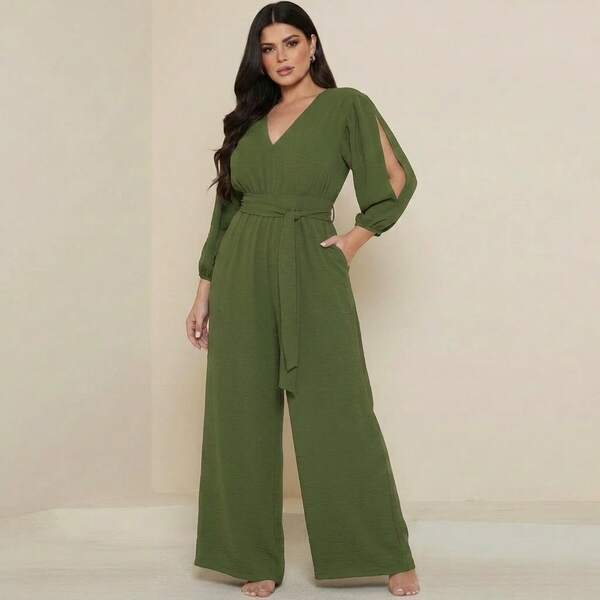 Macacão Feminino Longo Plus Size Manga Longa Moda Elegante
