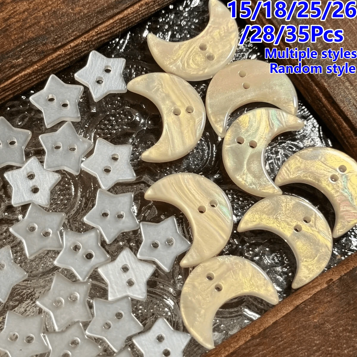 15/18/25/26/28/35Pcs Assorted Styles And Random Styles Five-Pointed Star Buttons, Pearlescent Moon Buttons, Clothing Accessories, Handmade, Scrapbook, Hair Accessories, DIY Decoration - Multicolor - View 1