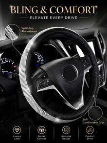 Cute Shiny Car Steering Wheel Cover - Full Rhinestone Car Interior Accessory, Non-Slip Sparkling Steering Wheel Grip, Perfect Gift For Women And Girls - A - View 3