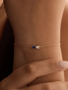 客製化雙誕生石愛心吊墜手鍊，女性媽媽珠寶禮物，優雅浪漫，適合情人節、母親節，夏季防水手鍊 - 愛心蝴蝶結鏈手鍊 - 查看 7