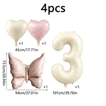 4pcs Cream Pink Butterfly Heart Number 1-9 Balloon Set, 40 Inch Large Foil Balloons, Suitable For Birthday Party Decoration, Baptism And Friends Gathering Backdrop Decor Supplies - Butterfly Heart Number - View 15