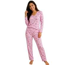 Pijama Suede Longo Algodão Inverno Feminino Conforto - Rosa chiclete - Visão 6