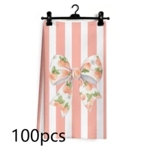 Set Of 2 Summer Fruit Kitchen Towels: Sweet Strawberry (Pink Stripes) And Fresh Peach Designs. Made Of Absorbent Polyester Microfiber, Quick-Drying, Lint-Free, Machine Washable. Ideal For Kitchen Cleaning And Summer Decor. - Multicolor - View 19
