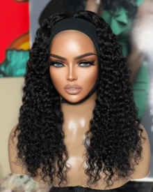 Curly Headband Wig 22 Inch Deep Wave Glueless Wig None Lace Front Wigs For Women Black Wig Water Wave Headband Half Wigs 200% Density Natural Color Beginner Friendly Wear And Go Wig Put On Go No Glue Full Machine Made Wig For Daily Use 8-34 Inch - Natural Black - 查看 3