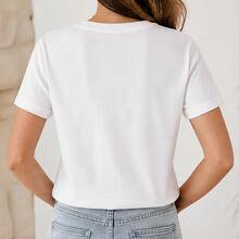 Playera para mujer estampado tocadiscos y música, camiseta dama manga corta, blusa casual cuello redondo, juvenil para concierto, salida y diario - Blanco - Ver 3