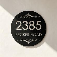 ¡4 tamaños disponibles! Letrero de número de puerta personalizado ovalado/redondo estilo vintage - Placa de número de puerta y dirección estilo barroco en color negro - Letrero de número de puerta - Negro - Ver 3
