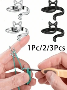 1 pieza/2/3Pcs Anillo abierto de gato lindo de cordón de ganchillo, anillo de dedo tejido y trenzado con cola, joyería - Multicolor - Ver 8