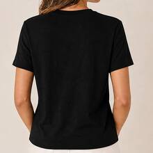 Playera mujer libros y flores, camiseta estampada de manga corta, blusa casual de algodón, cuello redondo para lectoras, escuela y uso diario - Negro - Ver 3