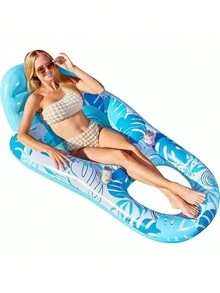 Cama flotante inflable para piscina, tumbona de piscina con reposacabezas, cama de agua inflable con respaldo, estera de playa (bomba de aire no incluida) - Multicolor - Ver 12