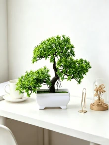 1件盆栽人造植物花卉套裝，塑料花家居裝飾，室內桌面中心裝飾，客廳用假綠植，可重複使用的裝飾飾品，人造植物，戶外用人造花，附盆人造植物 - 白色 - 查看 3