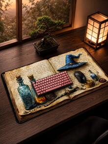 XXL Vintage Magic Book Desk Mat, Wizard Hat & Potion Bottle Fantasy Mouse Pad, Fine Cloth Surface Smooth Movement, Non-Slip Rubber Base Sturdy And Durable, Water-Resistant Easy To Clean, Birthday Gift Suitable For Study, Office, Gaming Computer Desk, Extended Keyboard Mat - View 4