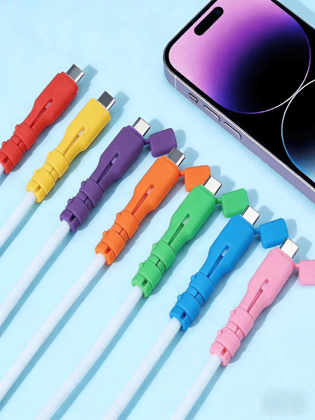 6pcs Charging Cable Protector, Anti-Break Cable Organizer, Data Cable Protector, Data Cable Sleeve, Compatible With USB-C Laptop, Tablet And Phone Anti-Break Charging Cable Protector - Multicolor - View 1