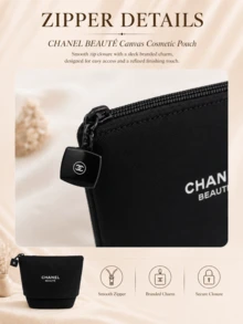 Chanel 黑色彈性帆布化妝包 14*13.5cm，耐用帆布材質，可擴展容量，結構底座可直立，適合個人使用與送禮 - 黑色 - 查看 7