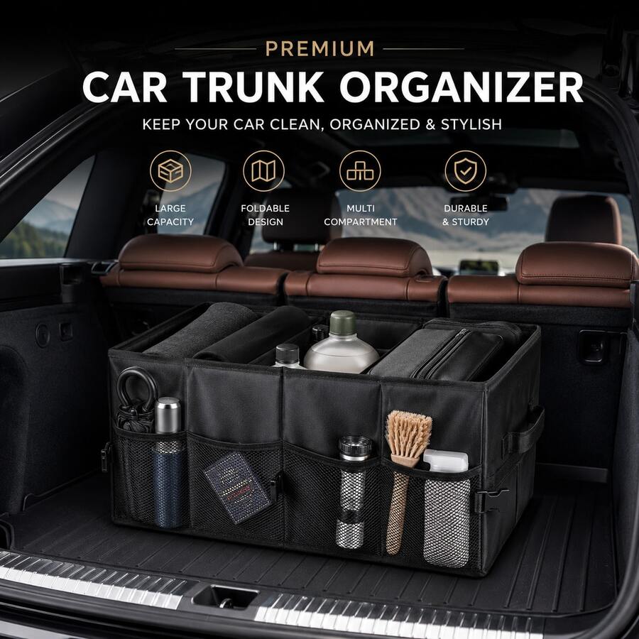 Premium Foldable Car Trunk Organizer 600D Oxford Cloth Heavy Duty Multi Compartment Cargo Storage Box Reinforced SUV Interior Organizer For Grocery Travel Camping Car Accessories - Storage Box - View 1