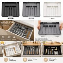 1pc Expandable Drawer Storage Box 22.4"X15"X1.5" – Adjustable Dividers (6-8 Compartments) For Kitchen Silverware, Tableware, Knives & Cutlery, Multi-Functional Organizer For Drawer Partitions & Kitchenware Accessories - Multicolor - View 2