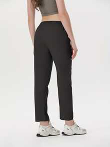 3Pcs Womens Ice Silk Nylon Sports Pants, Zipper Pocket Quick Dry Breathable High Elastic Casual Workout Trousers - 黑色+深灰+淺灰 - 查看 6