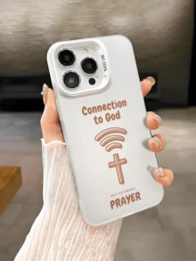 1pc Connect To God's Code Prayer Creative Design Pattern Phone Case, Shockproof Protective Cover, Compatible With IPhone 16 Pro Max/15/14 Plus/13/12/11 Protective Shell - White - View 2