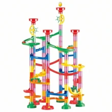 Juego de 74 piezas de bloques de construcción de laberinto para niños - Incluye sistema de pista de carreras de bolas, juego de laberinto y componentes de construcción de pistas complejas. Juguete educativo STEM interactivo para padres e hijos en interiores - Regalo de cumpleaños ideal para niños y niñas de 3+ años (Colores y estilos de accesorios aleatorios) - Multicolor - Ver 10